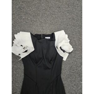 Rene Ruiz Long Evening Gown Black With White Ruffled Sleeves Sz 4
